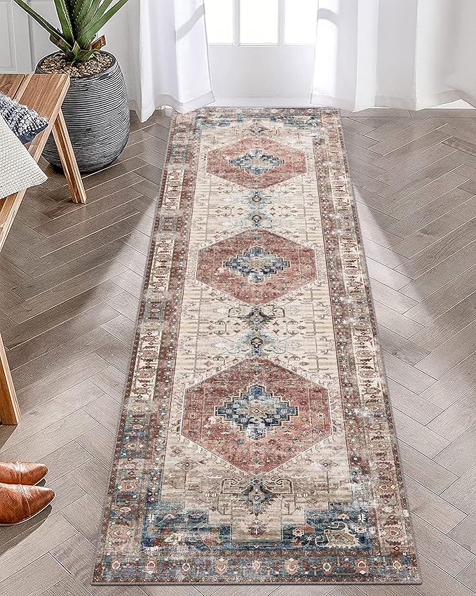 6x9 Area Rugs, Stain Resistant Washable Rug for Living Room, Vintage Inspired Rug