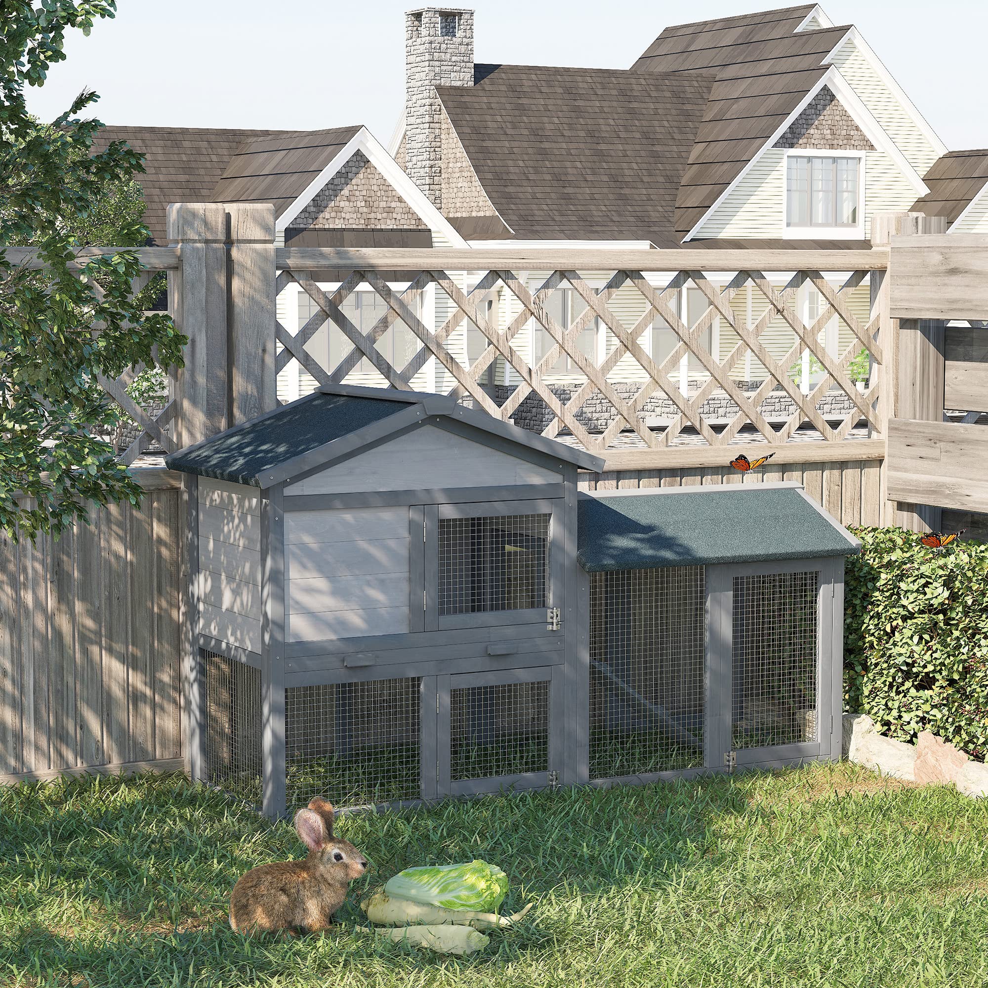 58" Rabbit Hutch, Wooden Bunny Hutch, Guinea Pig Cage