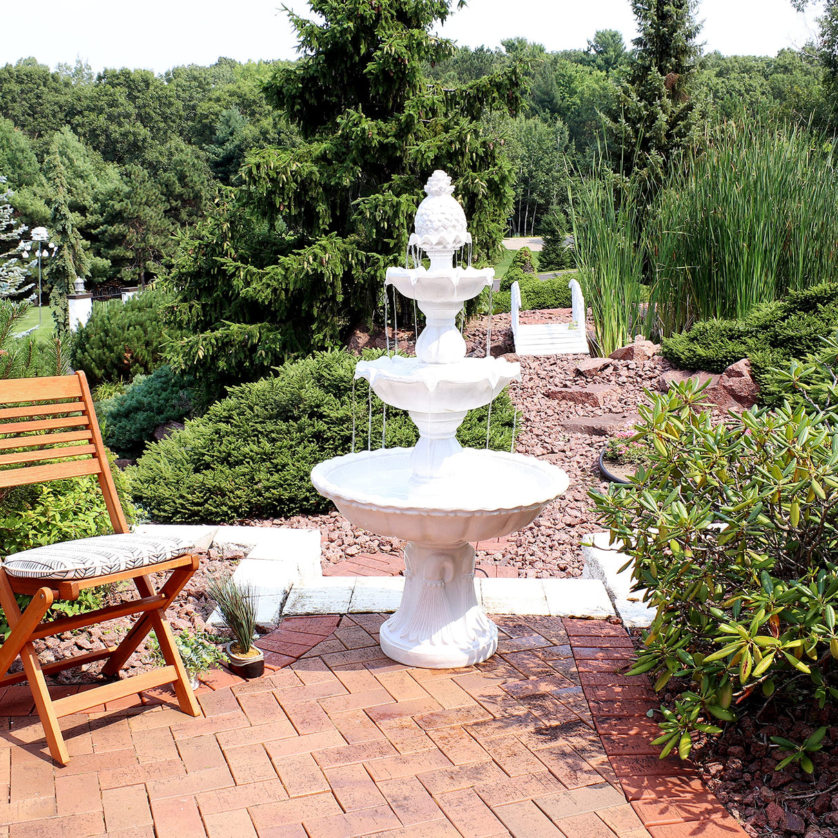 57" H Welcome 3-Tier Water Fountain - Large Electric Water Fountain with Pineapple Topper
