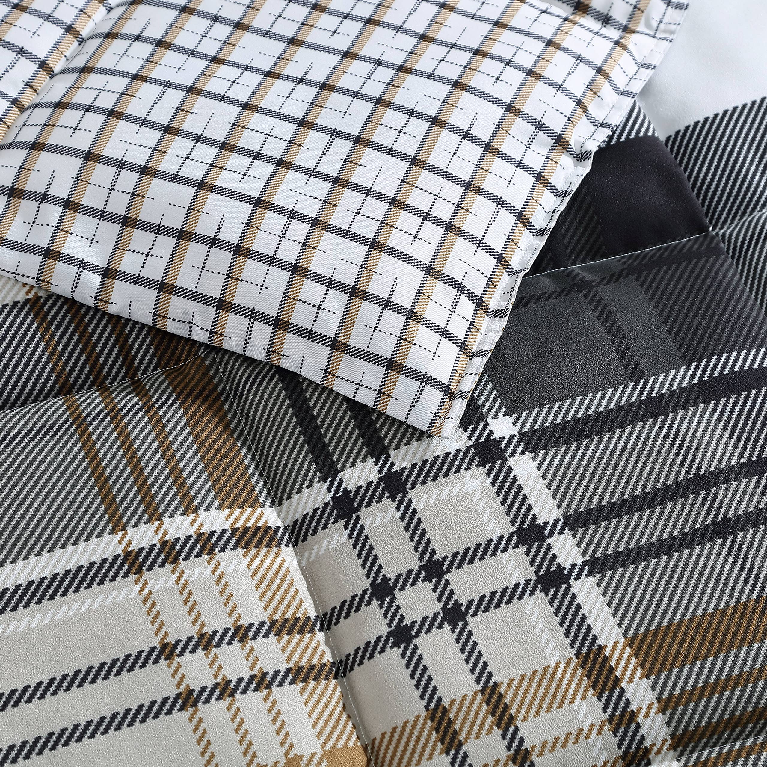 Normandy Grey Plaid King Comforter Set - Reversible Bedding