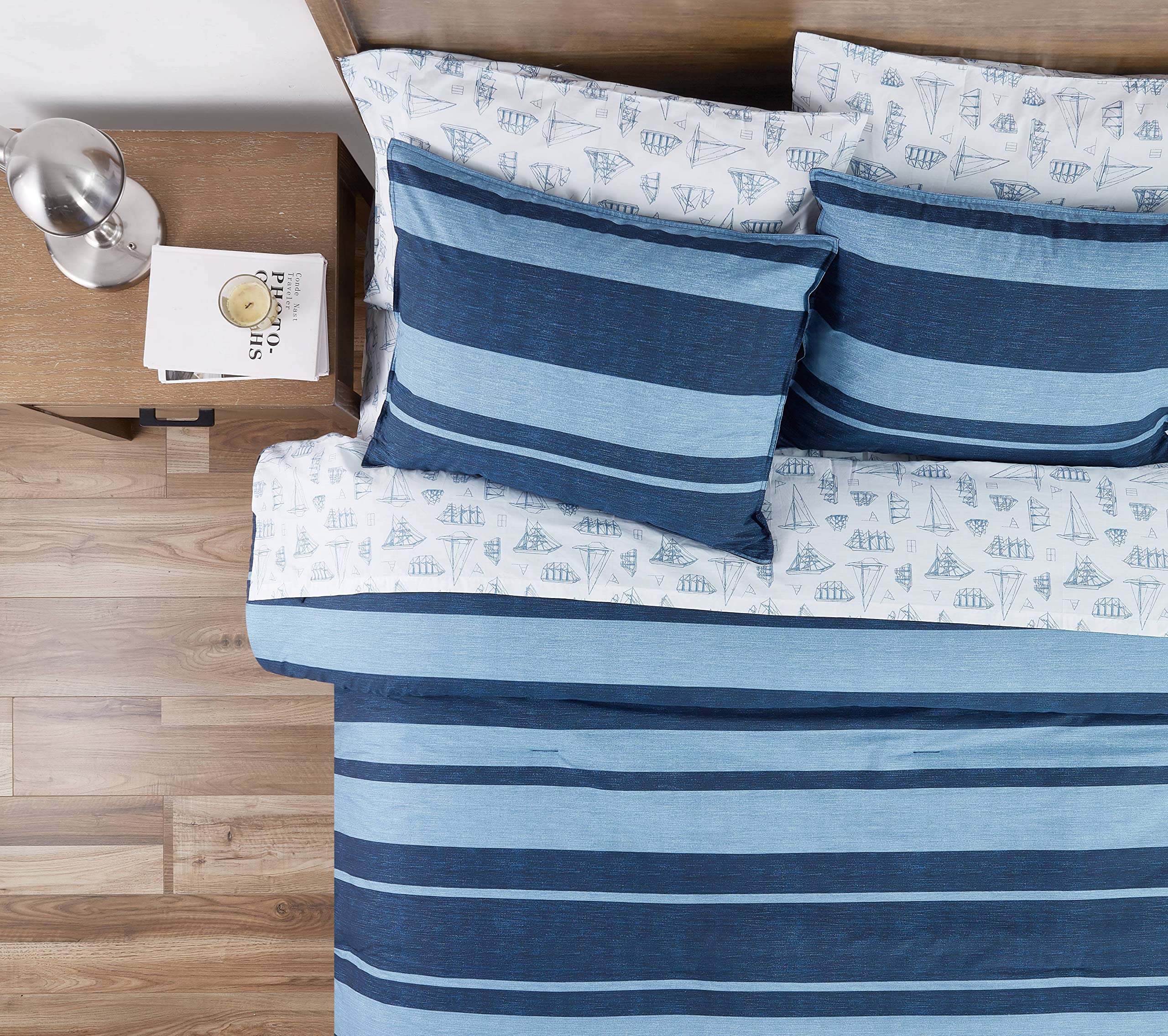 King Comforter Set - Reversible Cotton Bedding with Shams