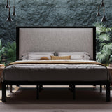 Bed Frame with 47'' Tall Upholstered Headboard, High Metal Structure with 12''