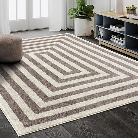 Contemporary Black & Ivory 7'9" x 10'2" Area Rug, Contrasting Geometric Modern Stripe