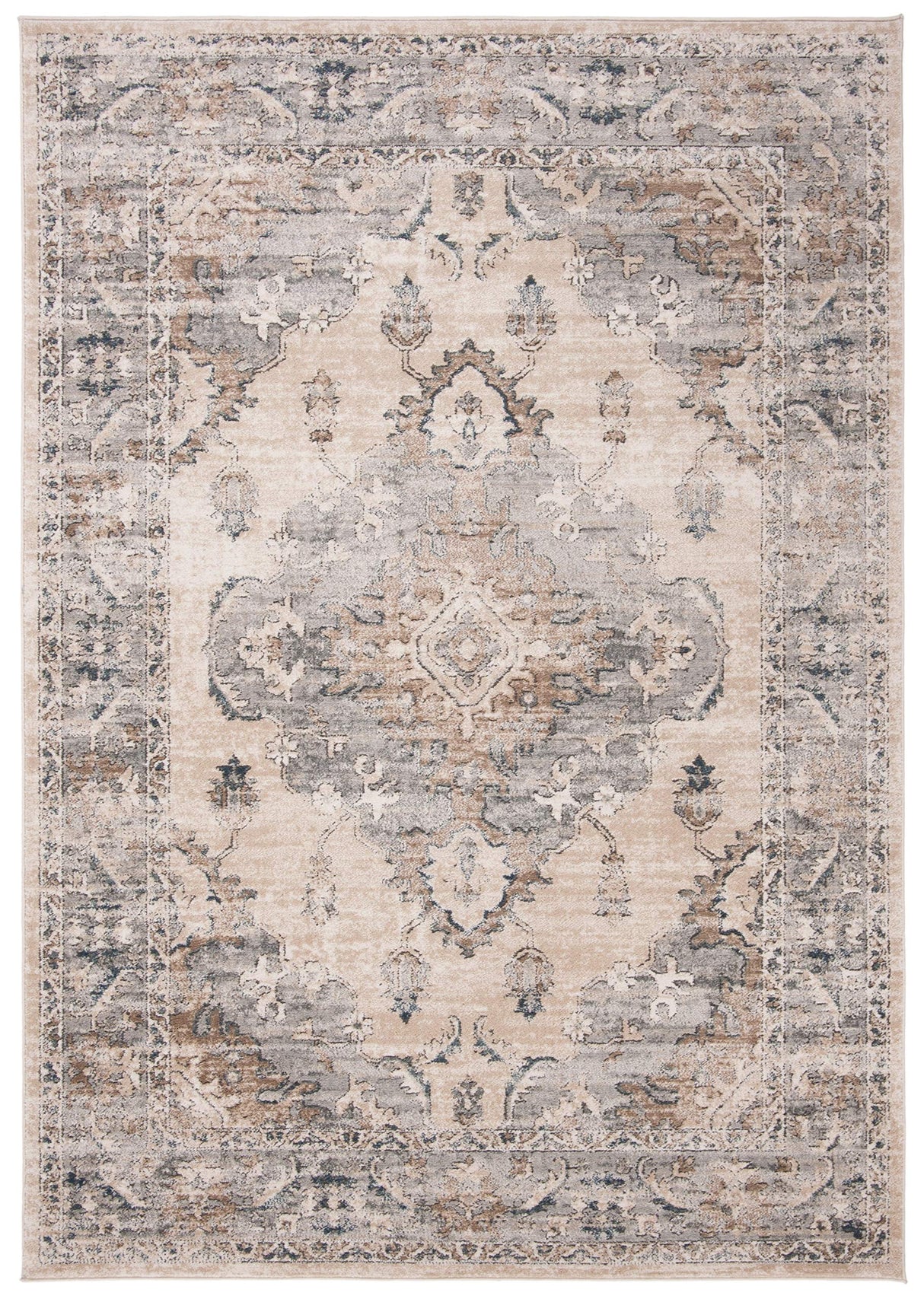 SAFAVIEH Oregon Collection Area Rug - 5'1" x 7'6", Beige & Grey, Oriental Distressed Design, Non-Shedding & Easy Care, Ideal for High Traffic Areas in Living Room, Bedroom (ORE898B)