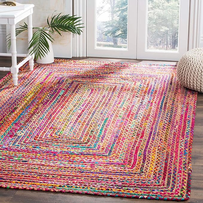 Cape Cod Collection Area Rug - 9' x 12', Beige & Multi, Handmade Boho Braided Jute