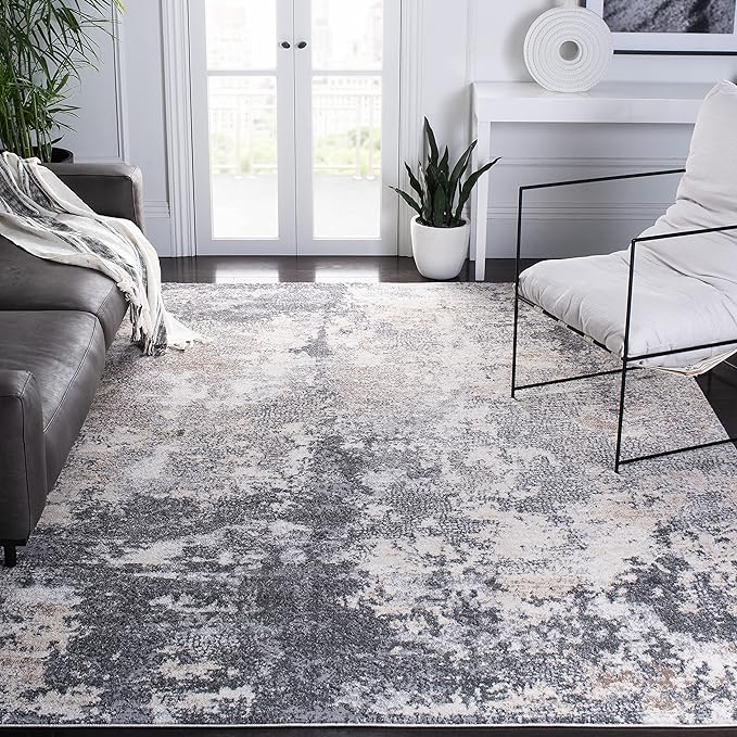 Aston Collection Area Rug - 9' x 12', Ivory & Grey, Modern Abstract Design,