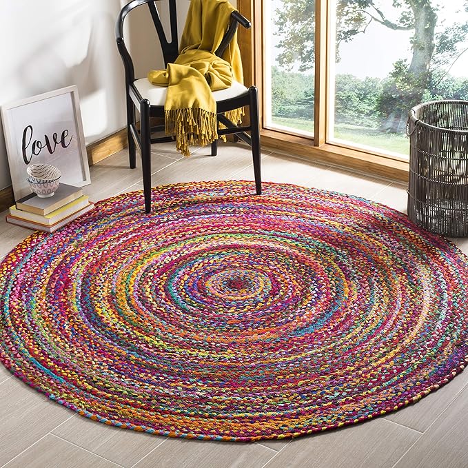 Braided Collection Accent Rug - 3' x 5', Ivory & Multi, Handmade Boho Reversible Cotton