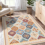 Moroccan Trellis Living Room Rug - 5x7 Washable Area Rug with Non-Slip Backing Low-