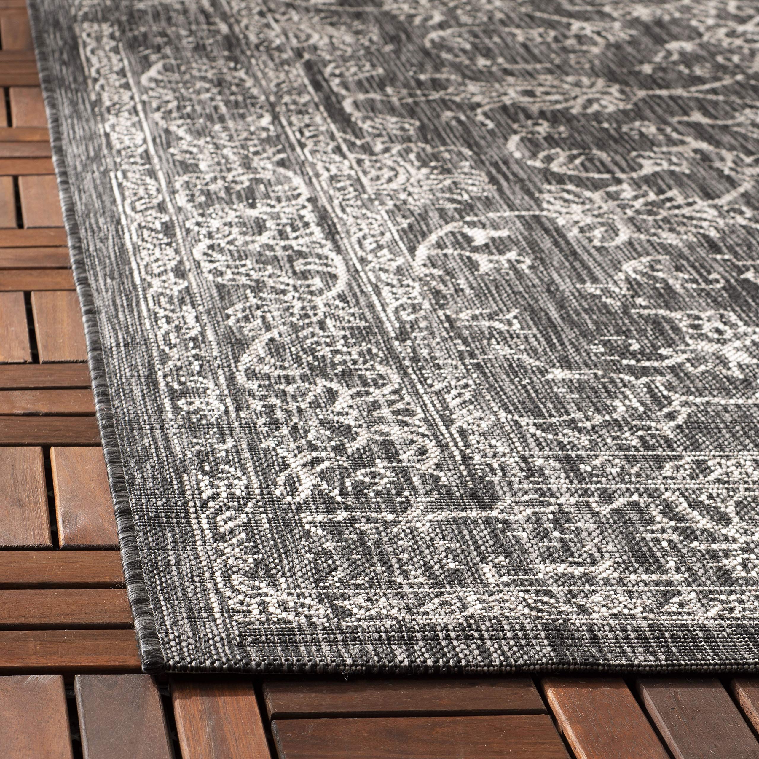 Courtyard Collection 5'3" x 7'7" Black/Ivory CY8680 Indoor-Outdoor Waterproof Easy-Cleaning Patio Backyard Mudroom Area-Rug