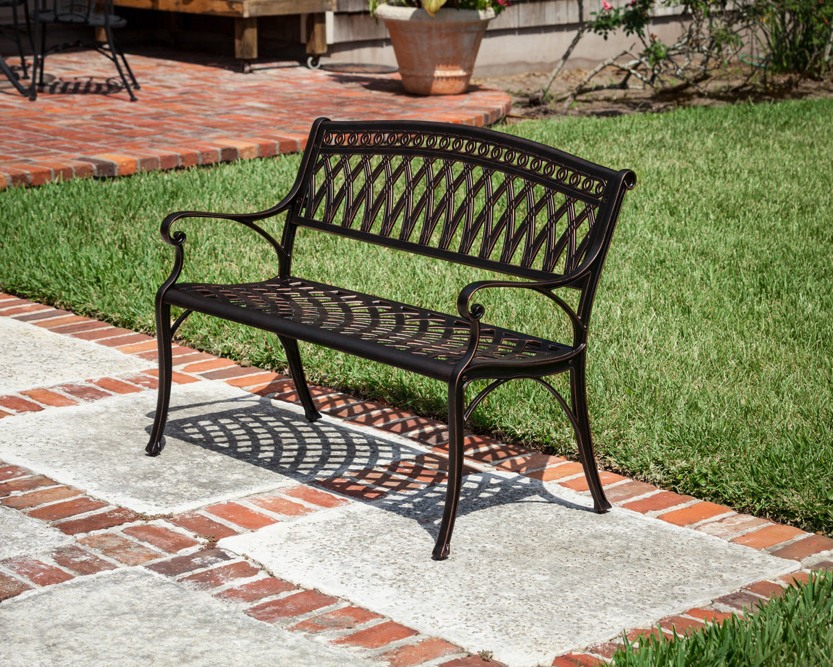 62441 Simone Cast Aluminum Patio Bench Heavy Duty Rust Free Metal Construction