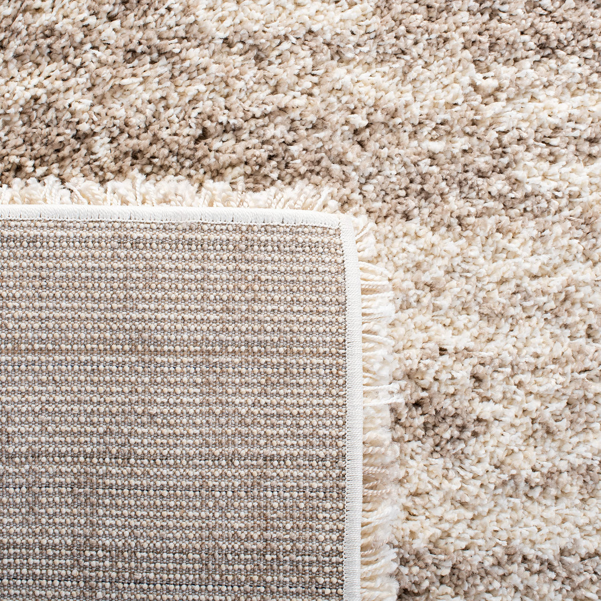 Hudson Shag Area Rug 6' x 9' - Ivory & Beige Modern Non-Shedding Plush Carpet