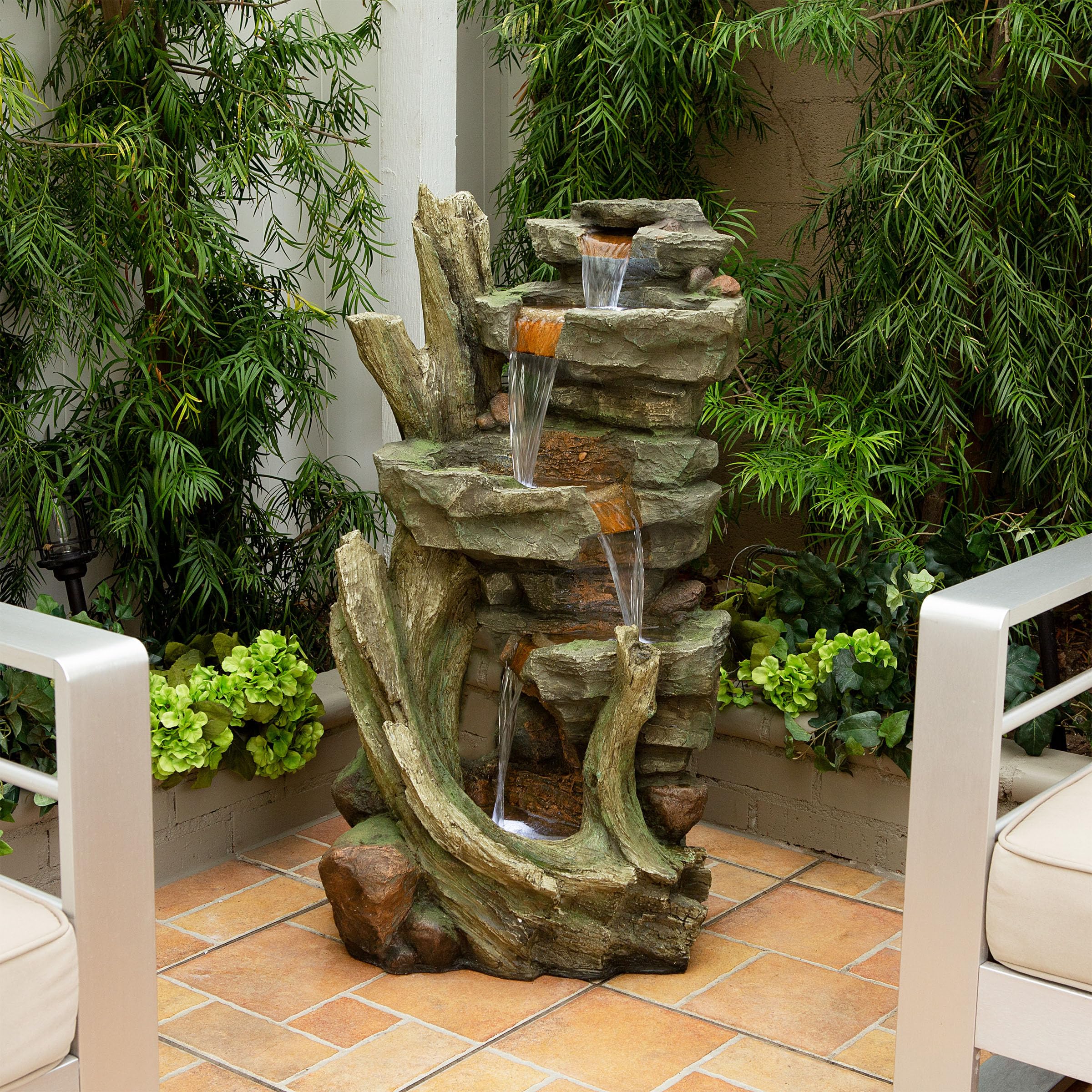 TZL292 Outdoor Floor Cascading Stone Tower Fountain