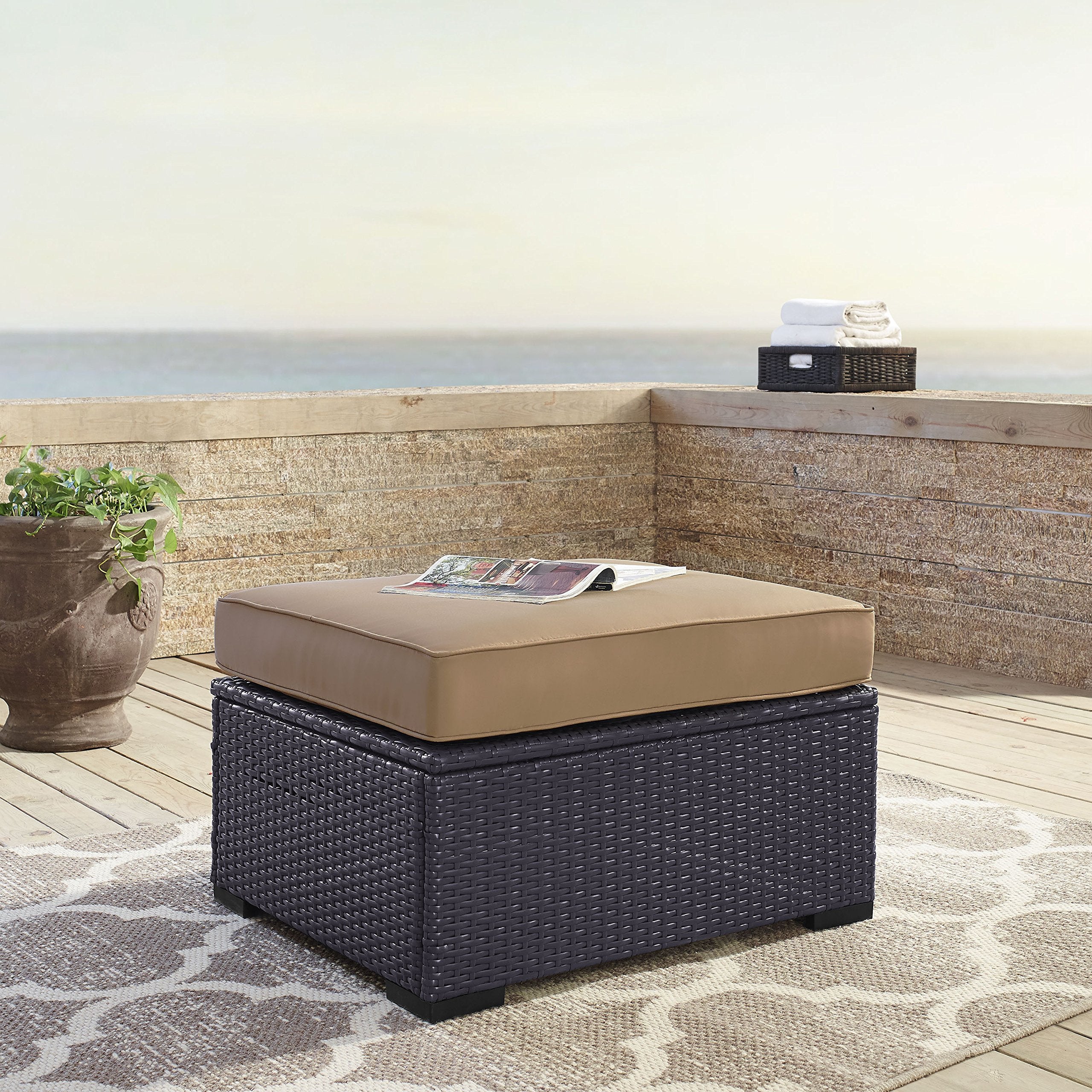 Biscayne Wicker Outdoor Ottoman Foot Rest for Patio, Deck, Porch
