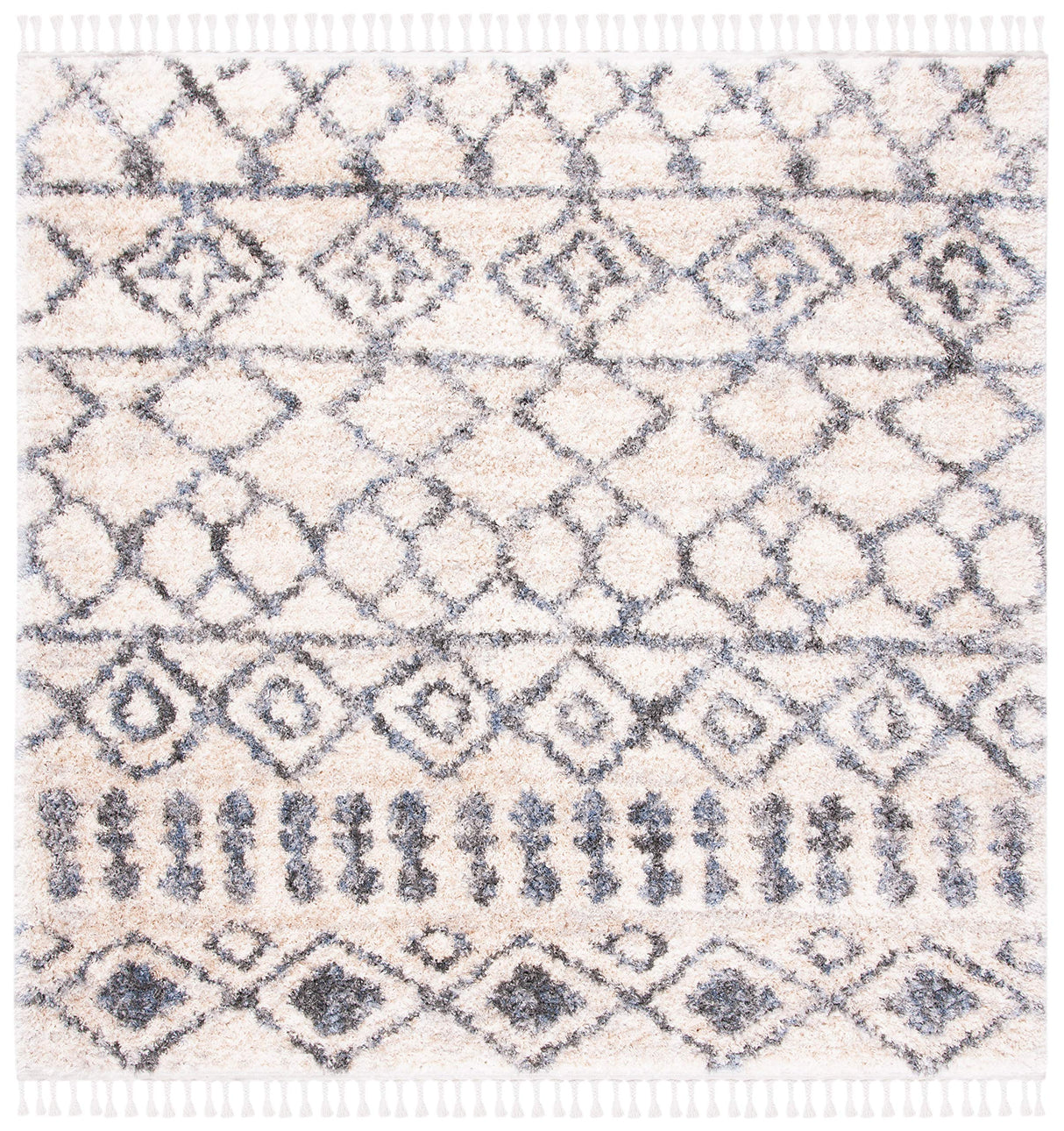 Berber Fringe Shag Collection 6'7" Square Cream/Grey BFG626A Moroccan Non