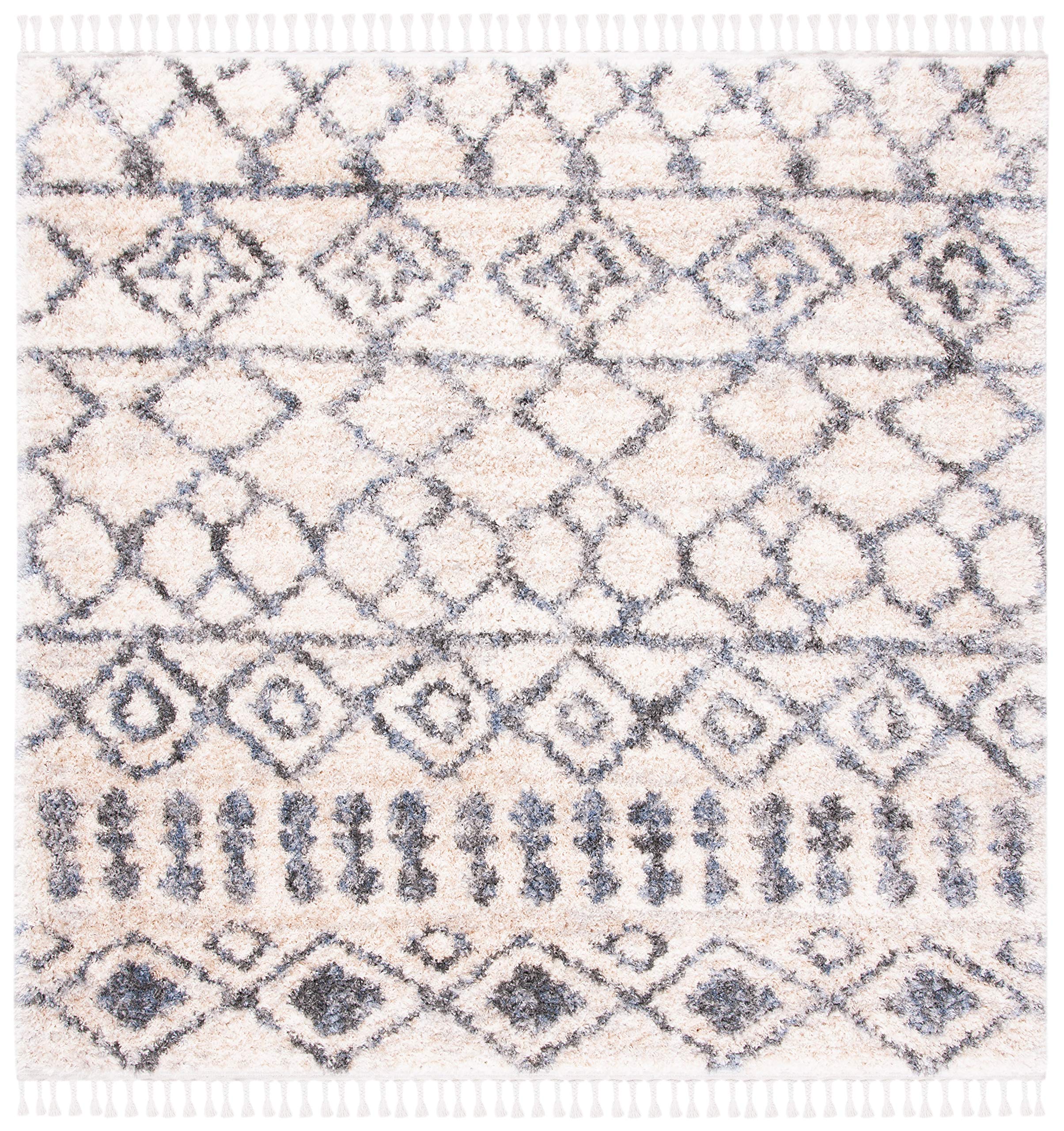 Berber Fringe Shag Collection 6'7" Square Cream/Grey BFG626A Moroccan Non