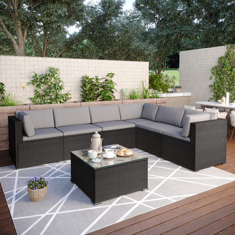 7 Pieces Outdoor Patio Furniture Set, PE Rattan Wicker Sofa Set
