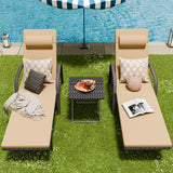 Patio Chaise Lounge Set 3 Pieces Outdoor Lounge Chair with Rattan Adjustable Backrest