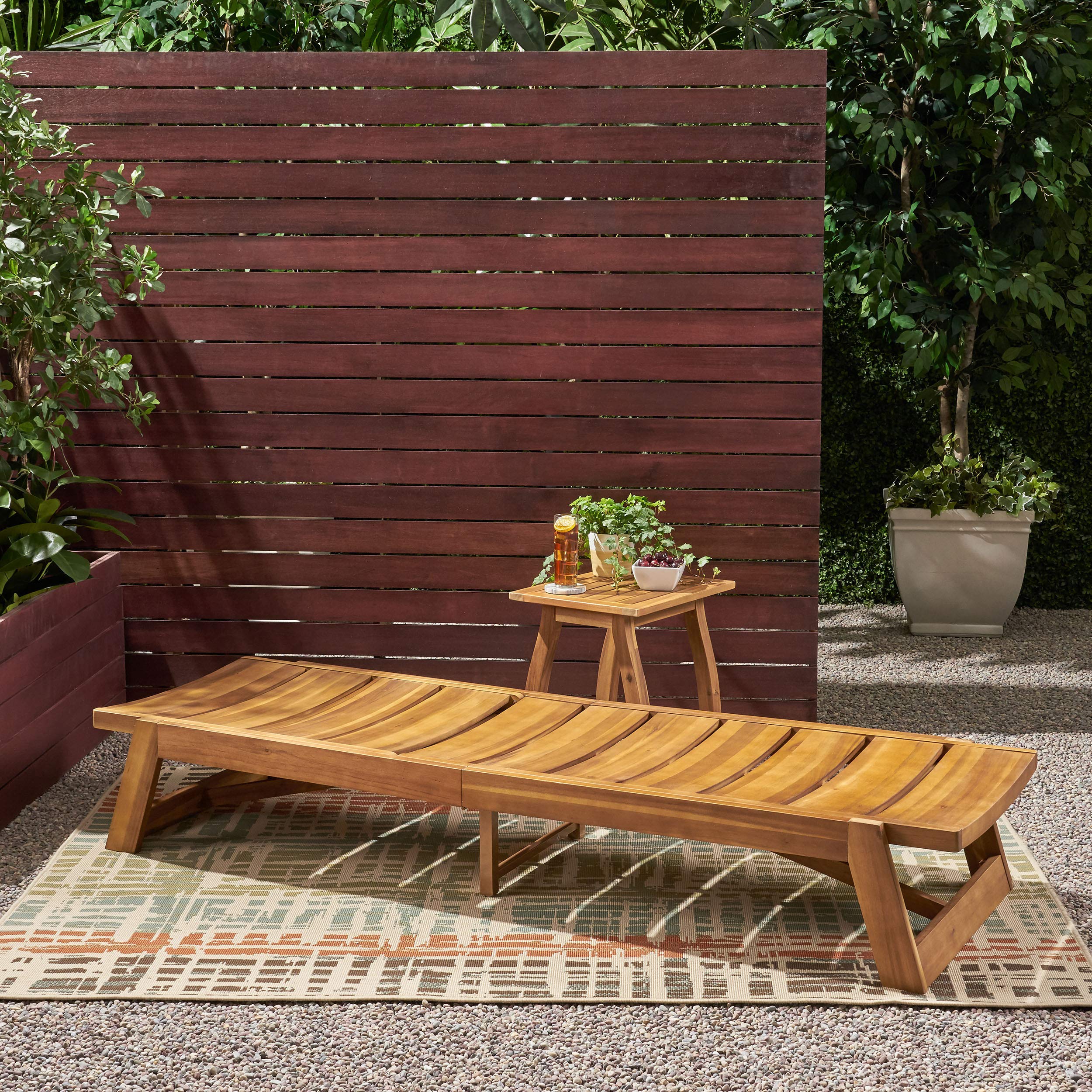 Great Deal Furniture GDFStudio Outdoor Acacia Wood Chaise 2 Piece Lounge