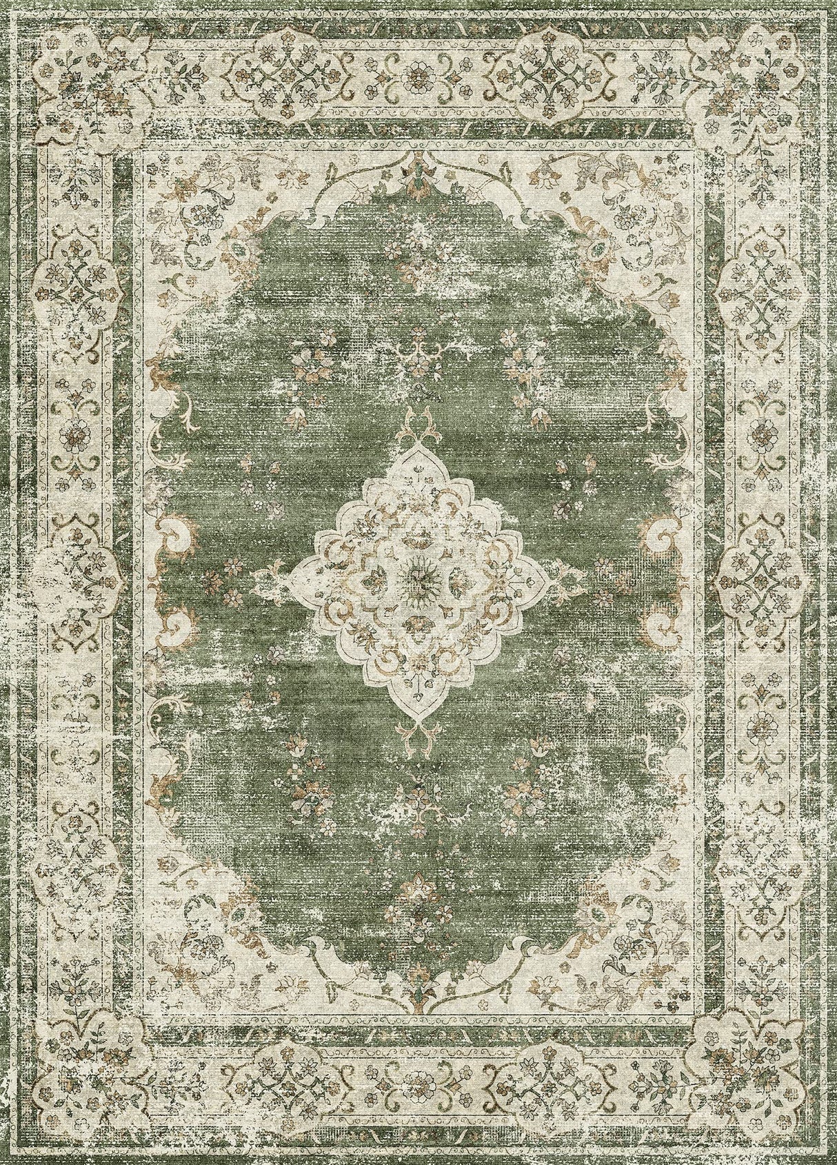 Washable Rug 5x7 - Ultra Thin Green Collection Area Rug, Stain Resistant Non-Skid Rugs