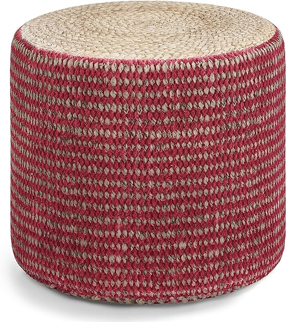 Larissa Round Pouf, Footstool, Upholstered in Natural Hand Braided Jute