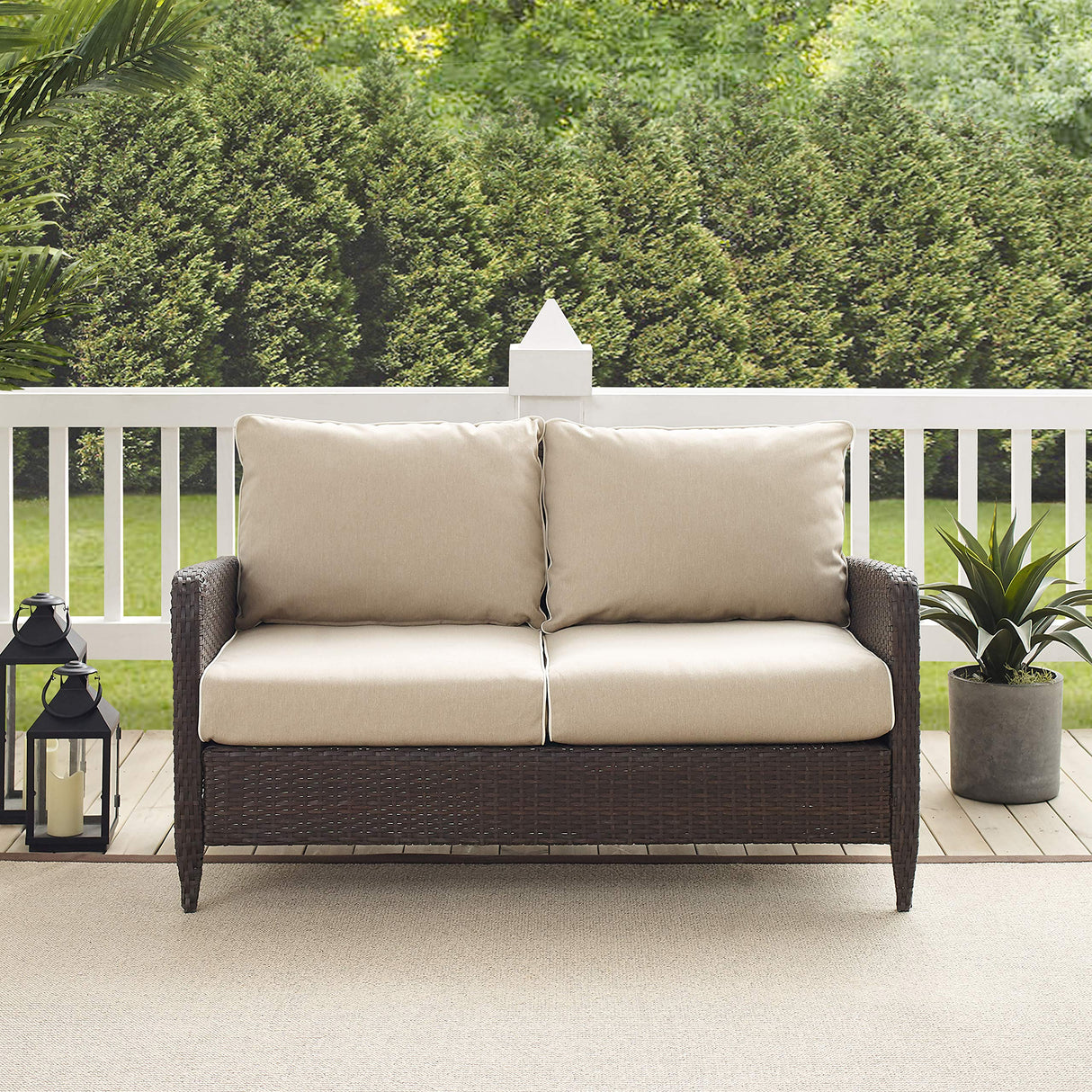 Kiawah Wicker Outdoor Loveseat, 2-Person Patio Couch for Porch, Deck