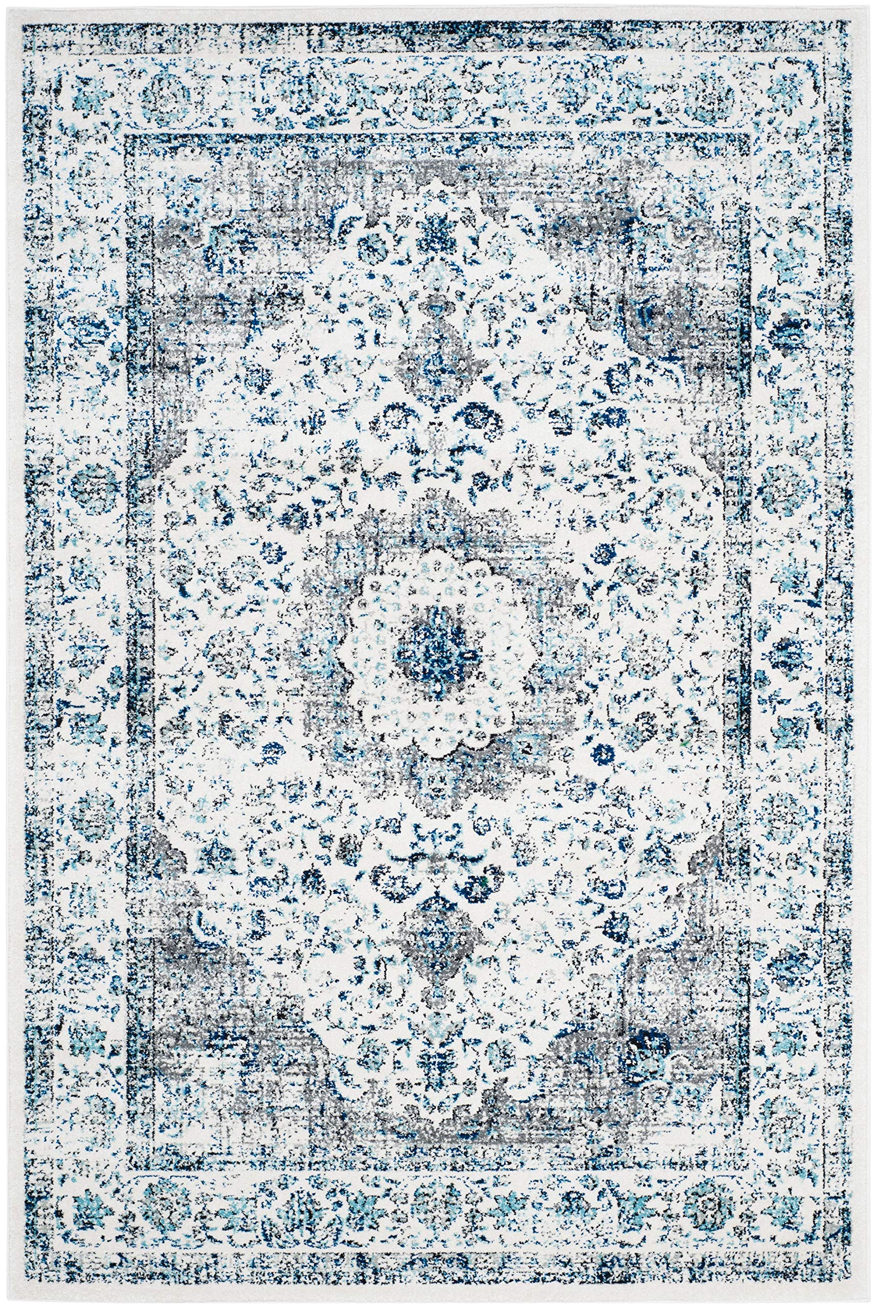 Evoke Collection Area Rug - 6'7" x 9', Ivory & Grey, Shabby Chic Oriental Medallion Design