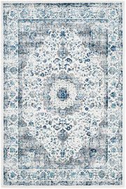 Evoke Collection Area Rug - 6'7" x 9', Ivory & Grey, Shabby Chic Oriental Medallion Design