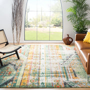 Madison Boho Tribal Area Rug 10' x 14' - Green Orange Distressed Design