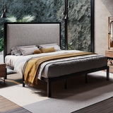 Bed Frame with 47'' Tall Upholstered Headboard, High Metal Structure with 12''