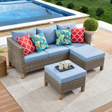 Outdoor 3 Pieces Wicker Conversation Set, PE Rattan Sectional 3 Seats Sofa