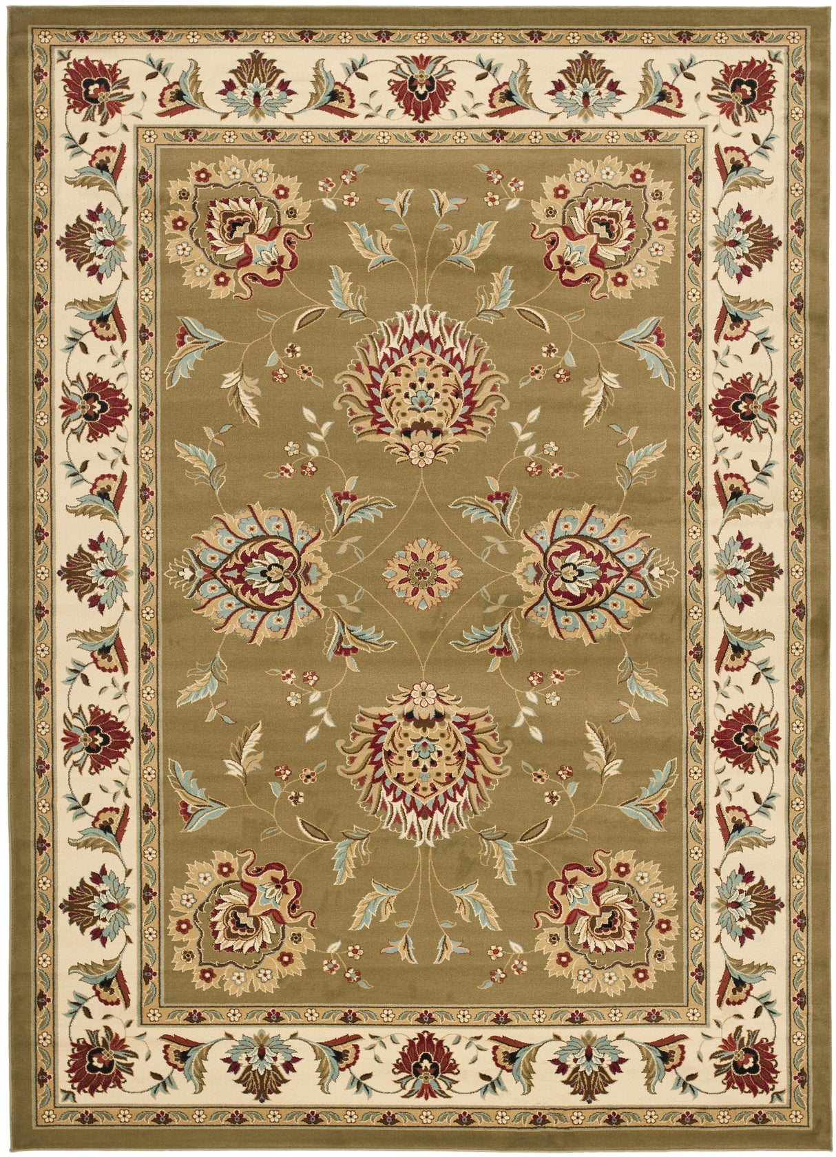 Lyndhurst Collection Area Rug - 8' x 11', Green & Ivory, Traditional Oriental Design,