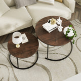 Nesting Coffee Table 31.5IN Set of 2, Rustic Brown Steel Frame Circular
