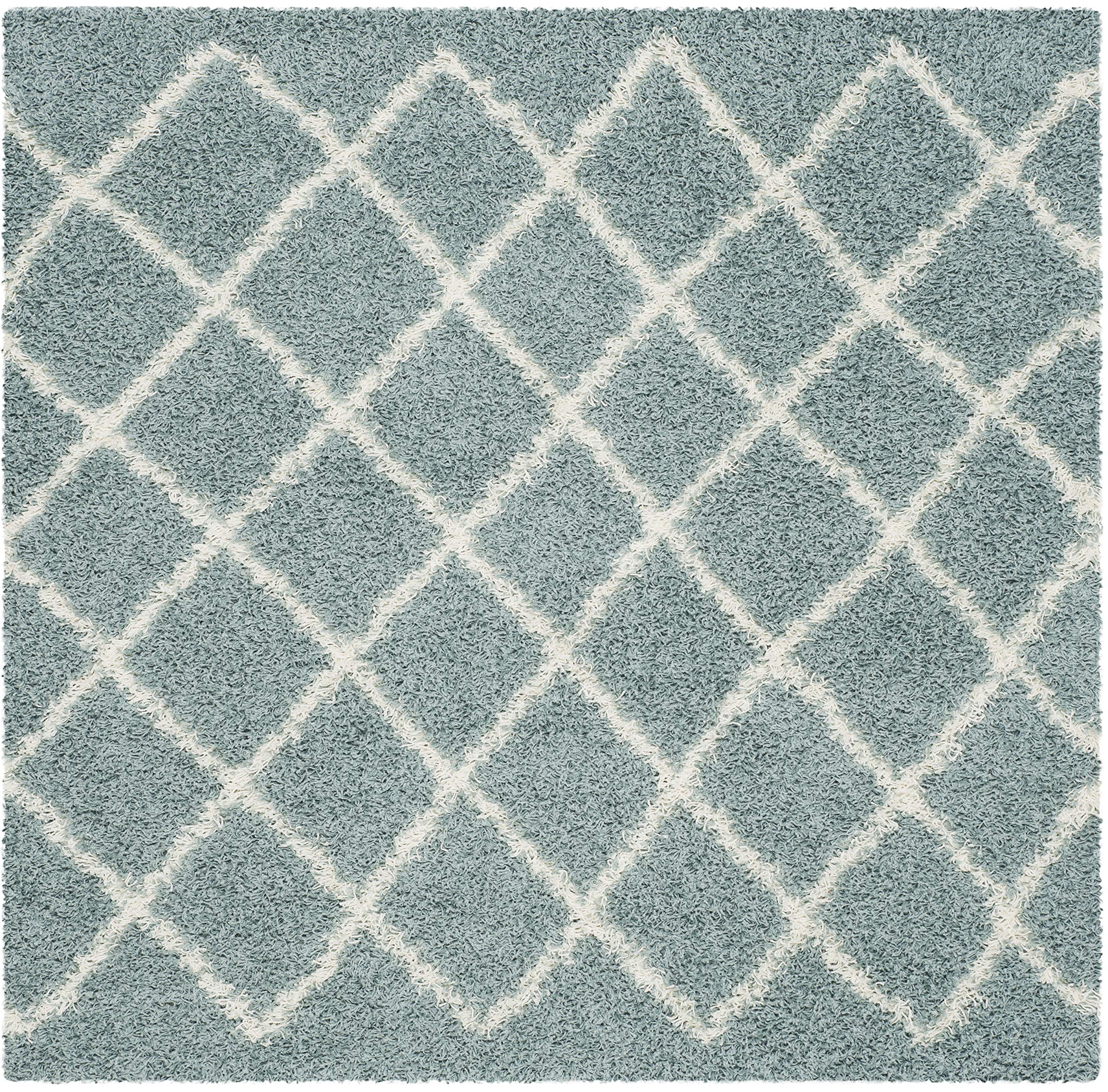 Dallas Shag Collection 8' Square Seafoam / Ivory SGD258C Trellis Non-Shedding