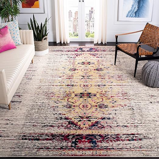 Monaco Boho Area Rug 10' x 14' - Orange Multi Abstract Distressed Design
