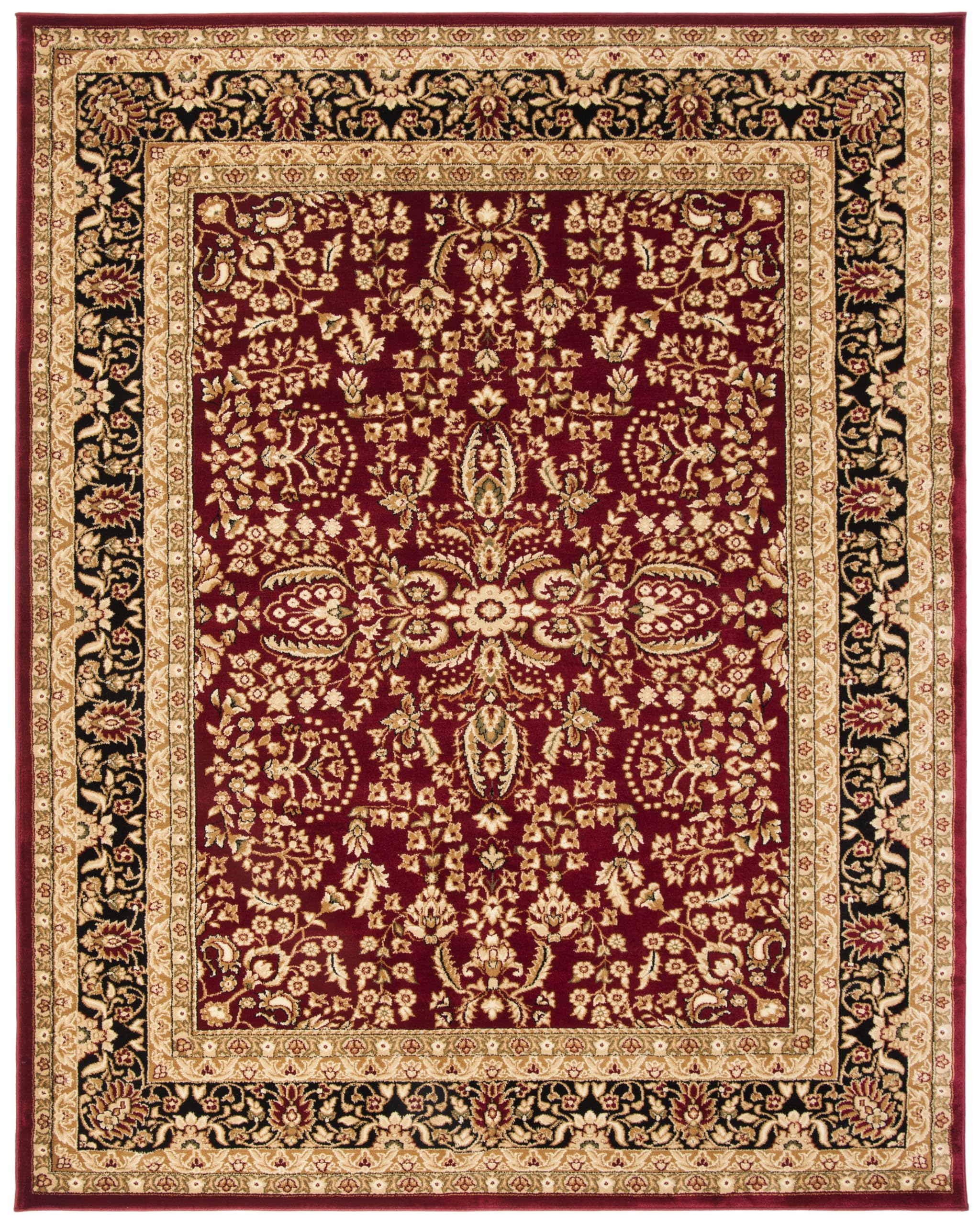 Lyndhurst Collection Area Rug - 10' x 14', Red & Black, Traditional Oriental Design,