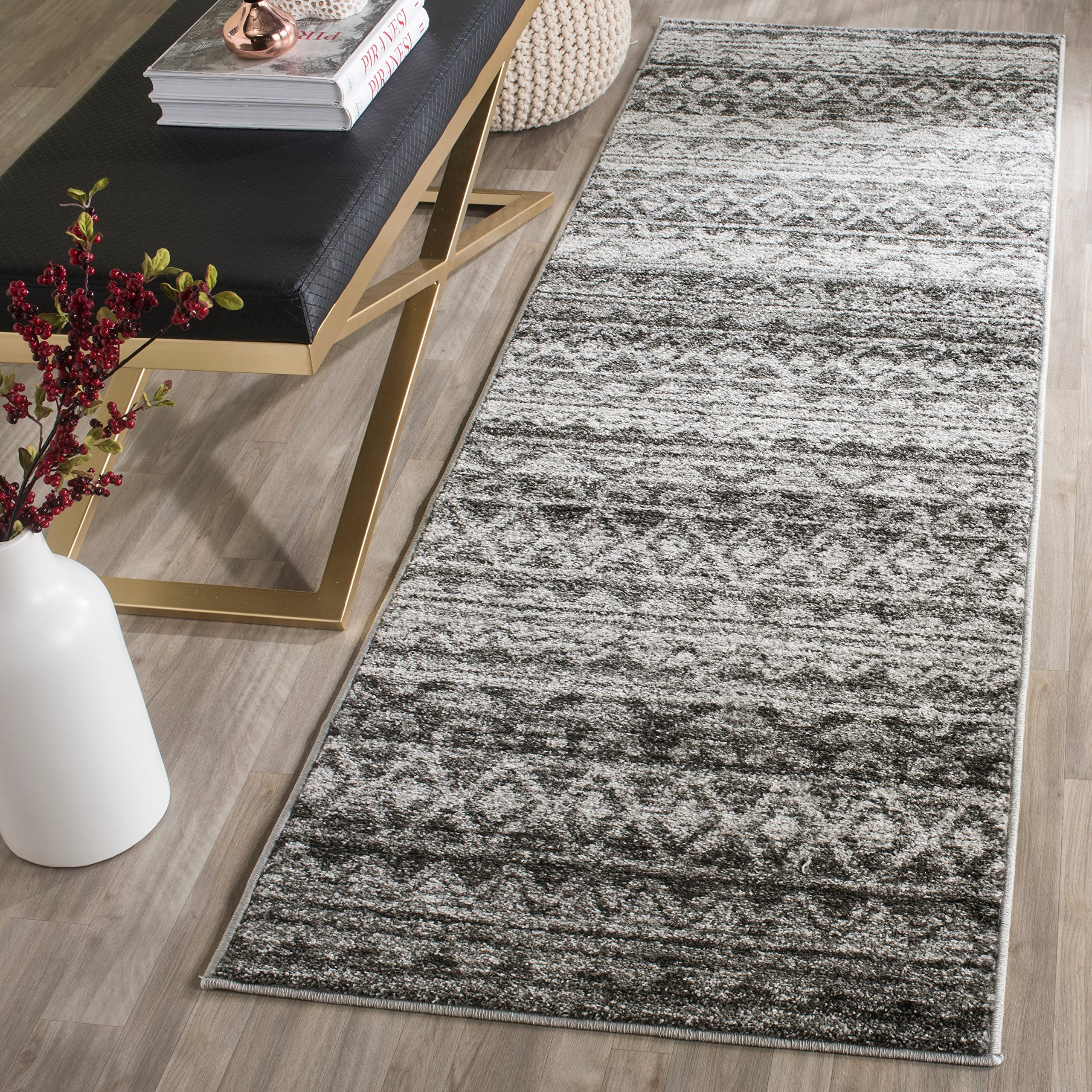 SAFAVIEH Adirondack Collection Area Rug - 10' x 14', Ivory & Silver, Moroccan Boho Distressed Design, Non-Shedding & Easy Care, Ideal for High Traffic Areas in Living Room, Bedroom (ADR119A)