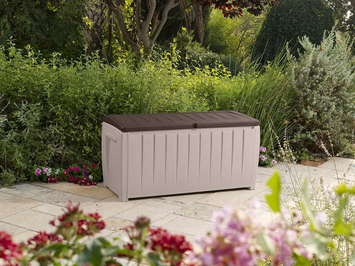 Novel Outdoor Plastic Storage Box Garden Furniture, Beige and Brown