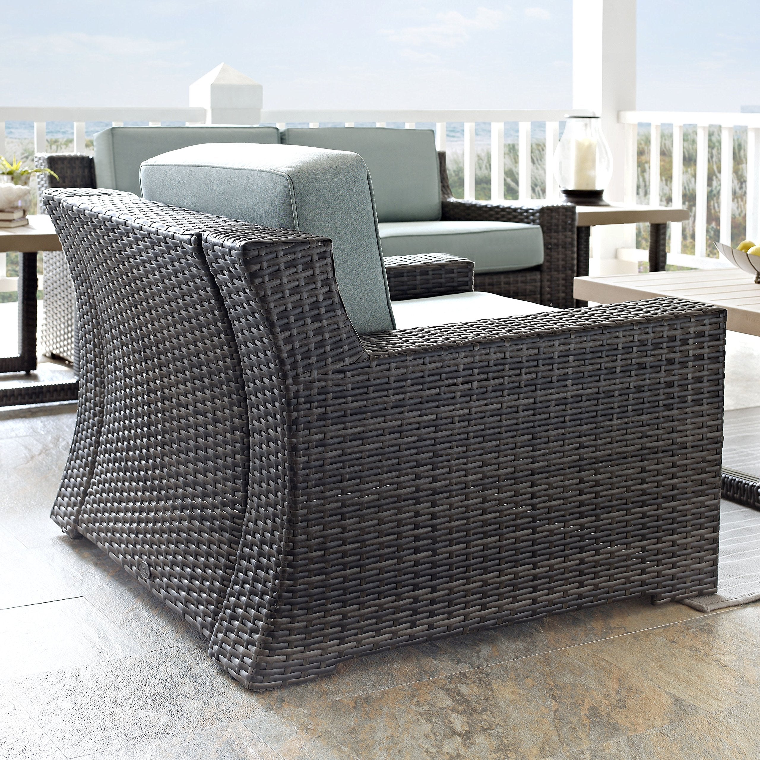Furniture Beaufort Beaufort Outdoor Chair, Wicker Patio Chairs for Porch, Deck, Balcony, Backyard, Brown with Mist Cushions