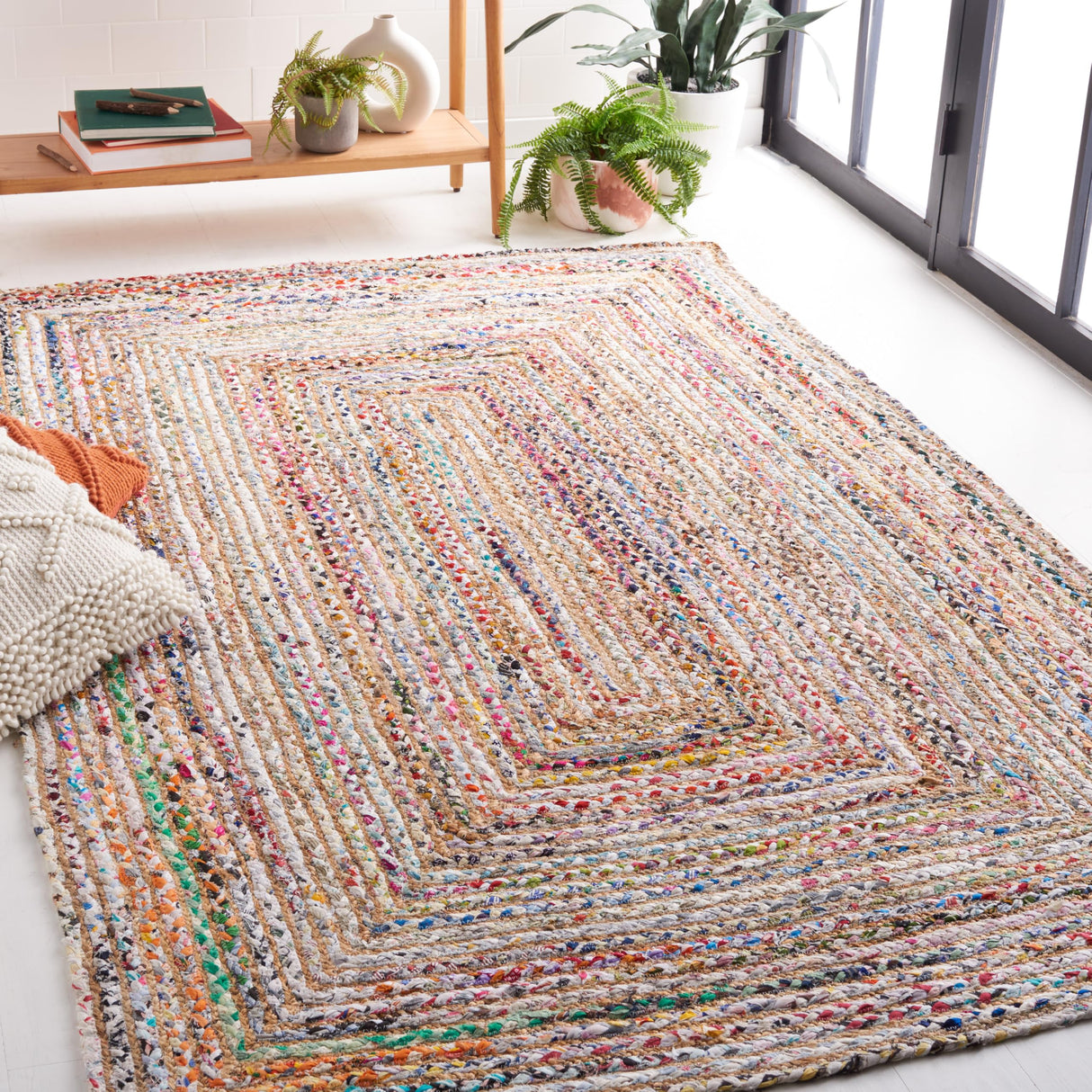 Cape Cod Collection Area Rug - 9' x 12', Beige & Multi, Handmade Boho Braided Jute