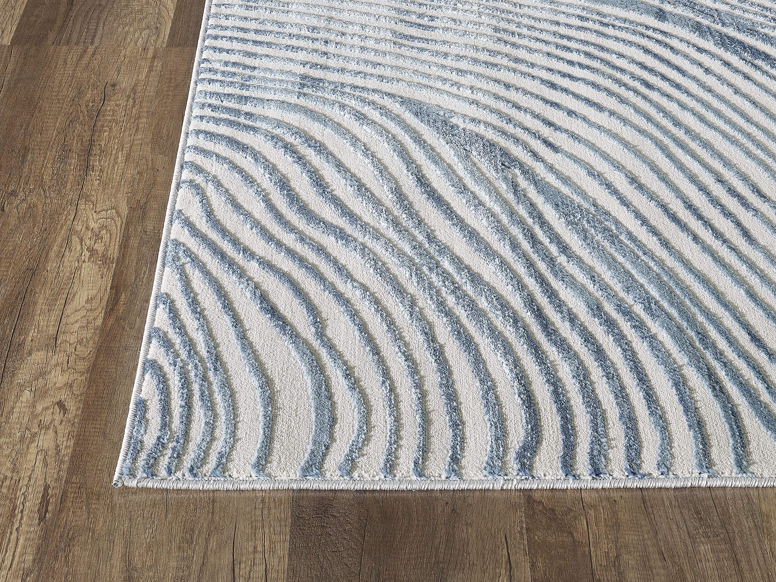 Abani Rugs Contemporary Wave Print 6' X 9' Rectangle Area Rug, Vista Collection - Modern Blue & White Turkish Accent Rug