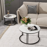 Round Nesting Coffee Table: Set of 2 White Sintered Stone Side Table