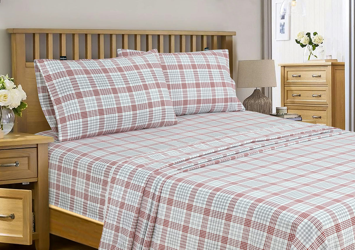 Printed Flannel Sheet Set - Soft, Warm, Moisture Wicking - Bedding Set (Queen,