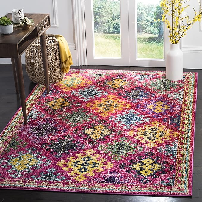 Monaco Collection Area Rug - 6'7" x 9'2", Blue & Multi, Boho Diamond Trellis Design, Non-Shedding & Easy Care, Ideal for High Traffic Areas in Living Room, Bedroom (MNC244N)