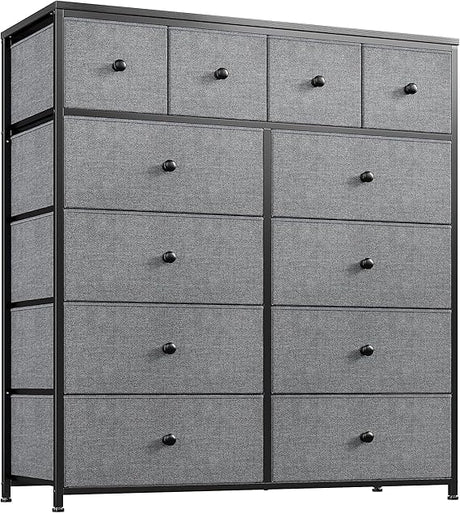 Dresser, Dresser for Bedroom with 12 Drawers, Tall Dresser with Wooden Top and Metal Frame, Fabric Bedroom Dressers & Chests of Drawers Clearance, 40.6" W x 11.8" D x 43.7" H, Aqua