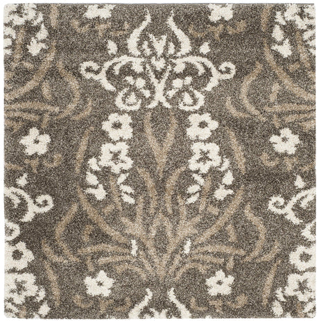 Florida Shag Collection 4' Square Smoke / Beige SG457 Floral Non-Shedding