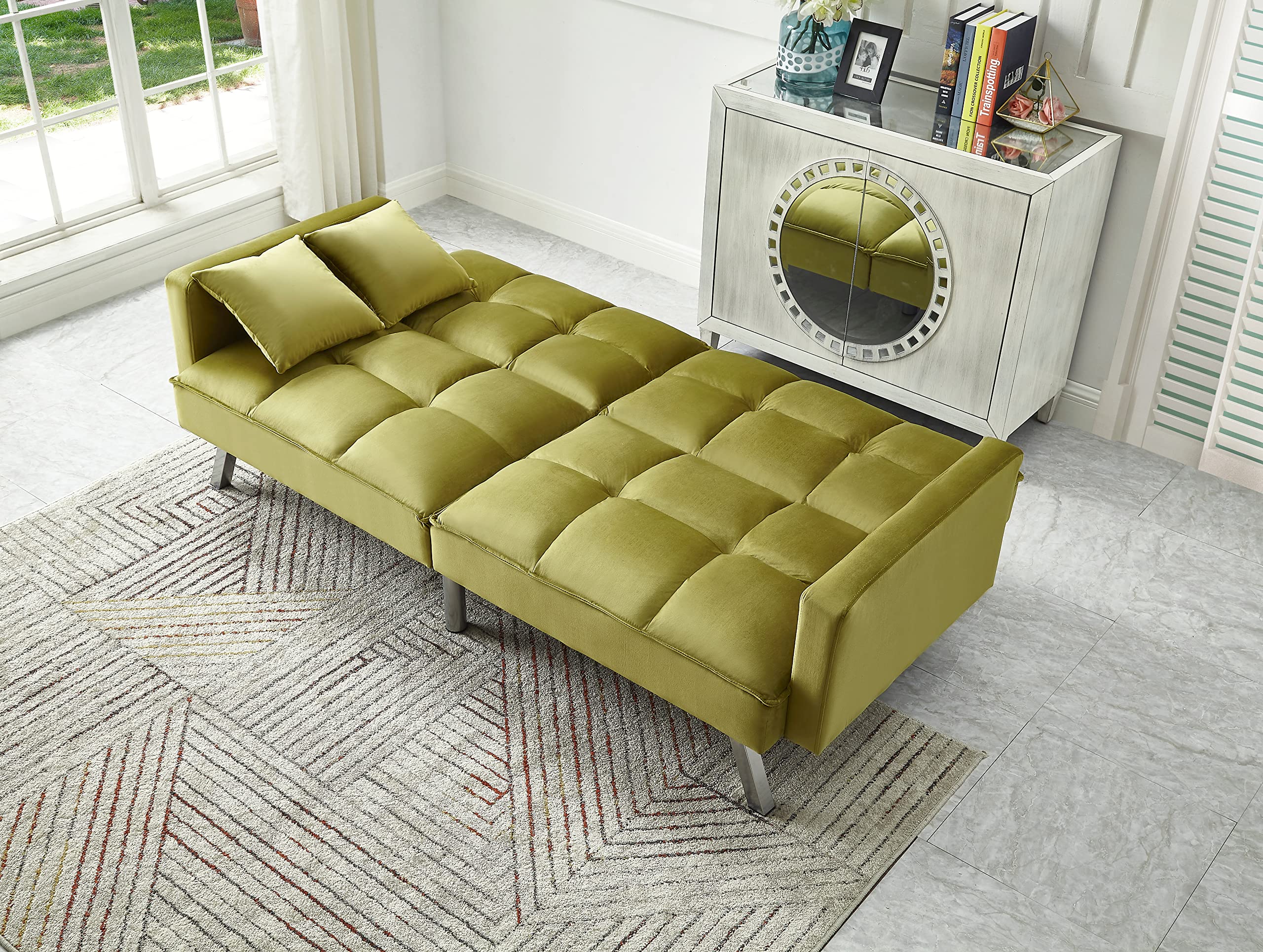 80'' Velvet Love seat Convertible Futon Two Pillows, Sleeper Couch