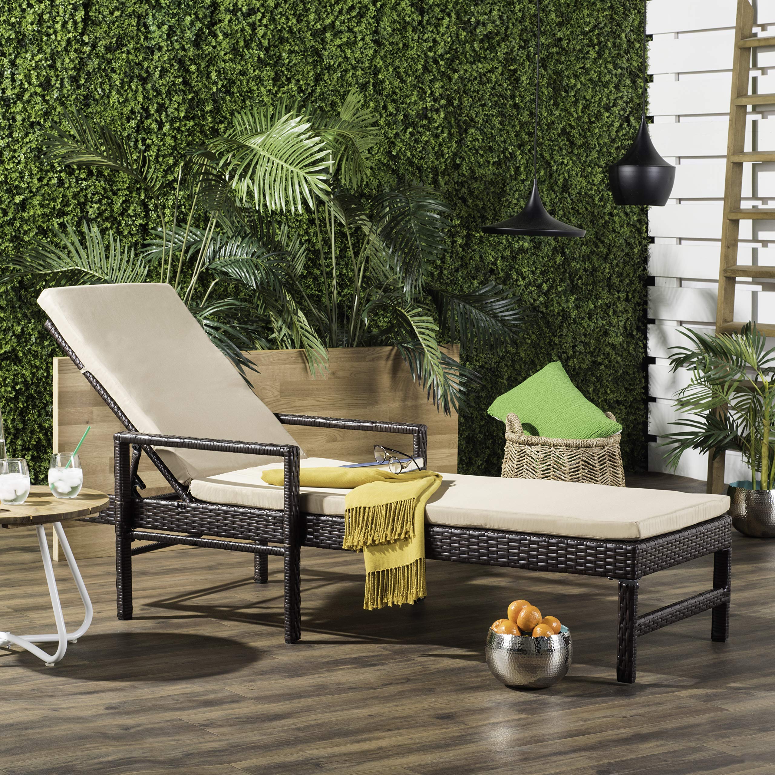 Outdoor Collection Alma Brown Rattan/Beige Cushion Adjustable Chaise Lounge Chair