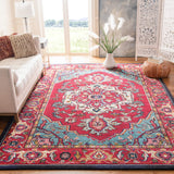 Monaco Collection Area Rug - 8' x 10' Red & Turquoise Boho Oriental Medallion