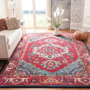 Monaco Collection Area Rug - 8' x 10' Red & Turquoise Boho Oriental Medallion