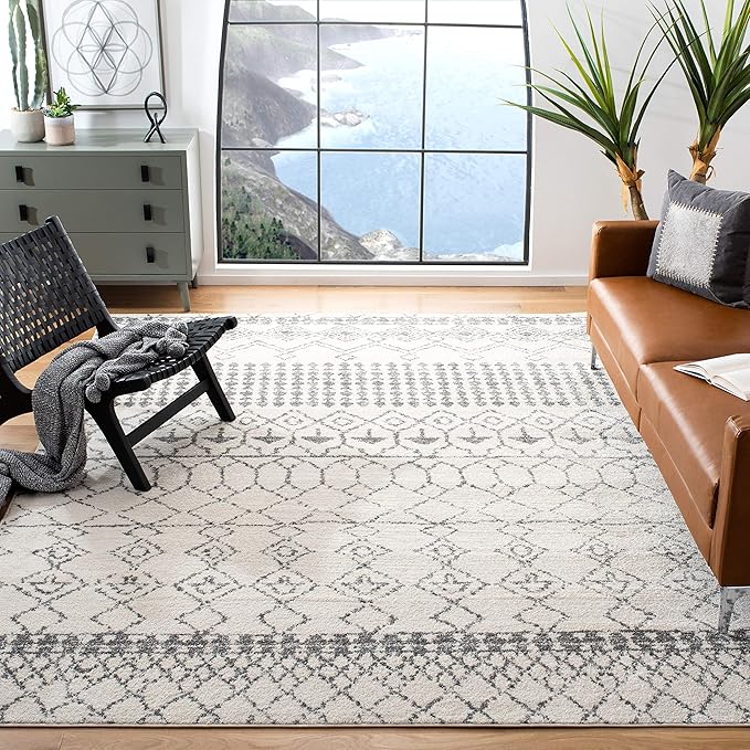 Tulum Collection Area Rug - 8' x 10', Light Grey & Ivory, Moroccan Boho Distressed Design